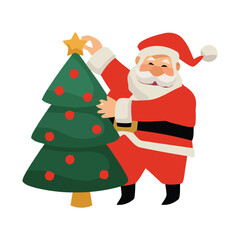 Obraz premium Santa Claus decorating a Christmas tree with care and joy in a festive scene