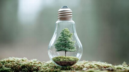 A tree inside a lightbulb, symbolizing nature and sustainable energy.