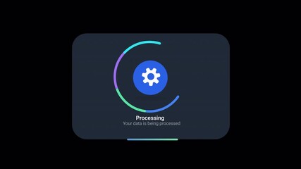 Digital processing animation with gear icon and loading circle. - Powered by Adobe