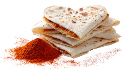 Heart shaped cheese quesadillas for valentine's day dinner on transparent backdrop