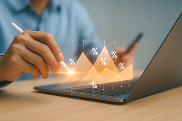Financial Data Analysis with Percentage Growth Chart on Laptop Screen
