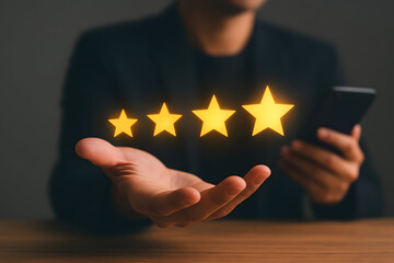 Customer Satisfaction Rating with Five Star Review on Mobile Phone