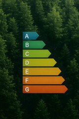 Energy Efficiency Rating Scale Overlay on Green Forest Background