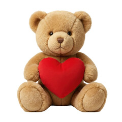 Cute teddy bear holding a red plush heart