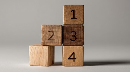 Four Wooden Cubes Engraved With 1 2 3 4 Arranged Vertically Representing Task Sequence And Project Workflow