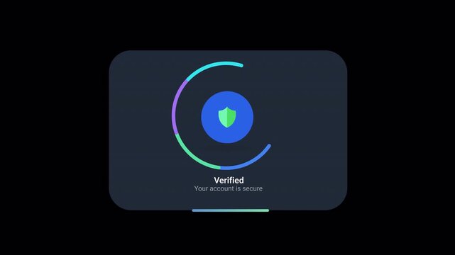 Digital Security Verification Process with Shield Icon and Progress Ring on Dark Background.