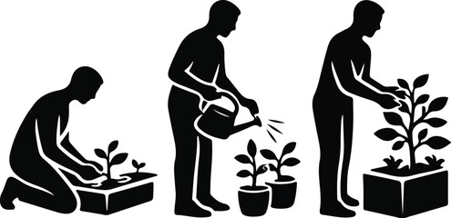Personal Growth Nurturing Plants Gardening Sequence Silhouette