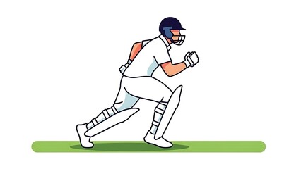 Obraz premium Cricketer sprinting with bat and protective gear on green field