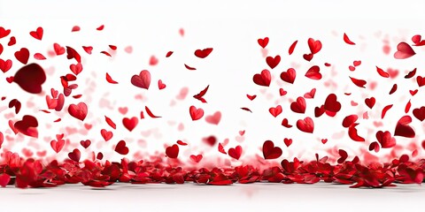 Romantic red hearts floating in air on white background