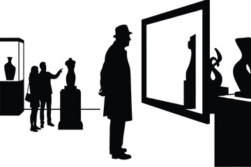Art Gallery Museum Visitors Contemplation Silhouette