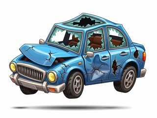 破損した青い車 ベクターイラストレーション
