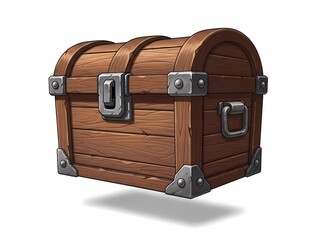 木の宝箱 白背景 イラスト 財宝 発見