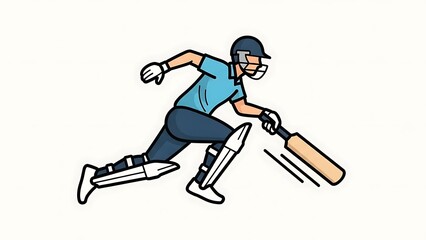 Obraz premium Cricketer in action running with bat and protective gear