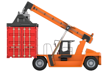 Reach stacker with cargo container, transparent background