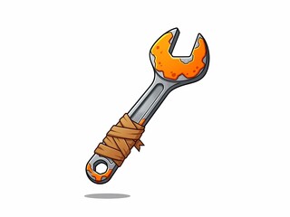 スパナ工具イラスト, 古い, オレンジ色, 白背景