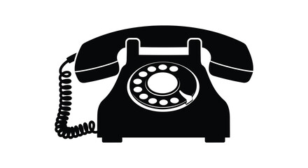 A classic black rotary telephone is displayed as a striking dark form silhouette