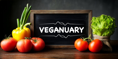 Veganuary Fresh Vegetables Assortment on Dark Background