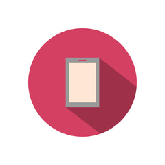 Modern smartphone on red circle background with shadow