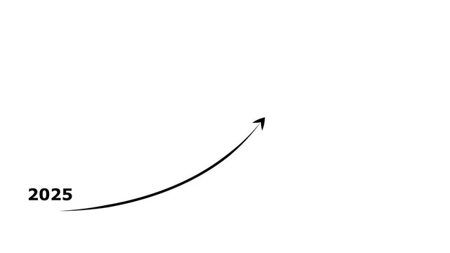 Upward growth arrow trend line chart with 2025 year label on white background