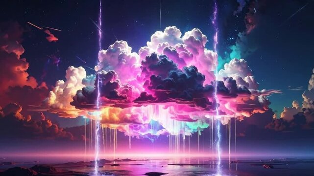 Stunning digital art of colorful clouds and vibrant light beams.