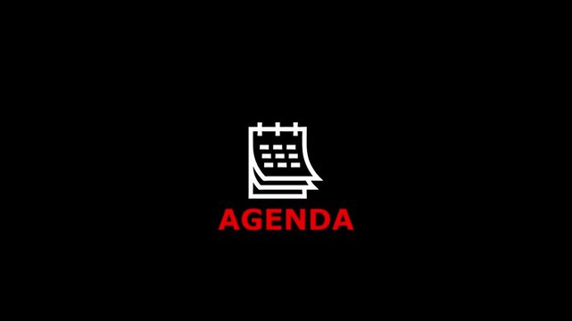 Minimalist Agenda Calendar on Black Background with Red Text for Business Presentation