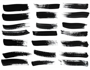 Black paint brush strokes, textured on a white backdrop