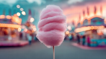 Pink cotton candy at a carnival