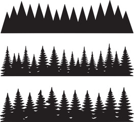 blacksilhouetteofmountainsandtreesonwhitebackground