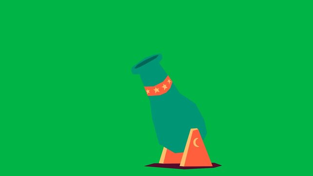 Wizard bowing deeply in teal robe and black hat on green screen chromakey background. Ideal for 2d animated cartoon animation showing respect, failure, or comedic magical mishaps.