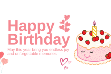 Happy birthday cake with wishes isolated on transparent background