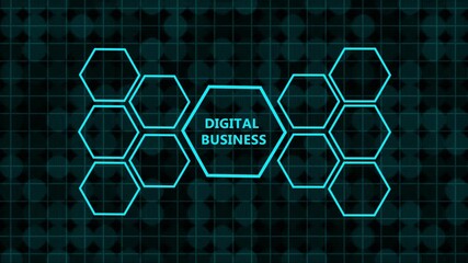 digital business transformation concept with neon icons,futuristic digital business interface with corporate growth symbols,modern digital business strategy and technology symbols background. - Powered by Adobe