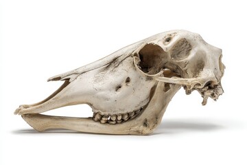 Skull of the horse Equus caballus displayed on a clean surface highlighting anatomical features and structure in a natural light setting