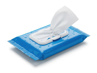 Single wet wipe in blue packaging