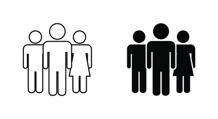 A contrasting depiction of a family group shown in both outlined and solid silhouette