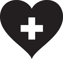 Obraz premium Heart medical cross icon symbolizing healthcare emergency hospital first aid insurance and medical support services in clean silhouette vector design