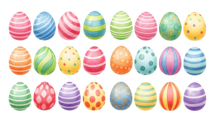Collection of colorful easter eggs isolated on transparent background