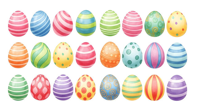 Collection of colorful easter eggs isolated on transparent background