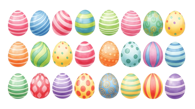 Collection of colorful easter eggs isolated on transparent background - Powered by Adobe