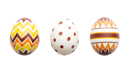 Three colorful eggs isolated on transparent background