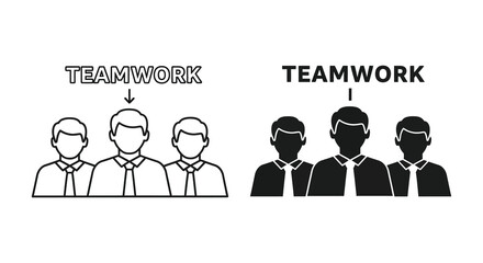 Teamwork concept showing people icons in both outline and solid black silhouette