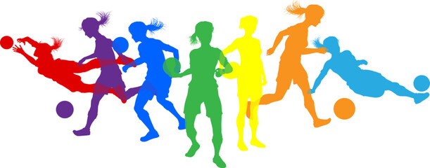 Silhouette women soccer female football player set. Active sports people healthy players fitness silhouettes concept. © Christos Georghiou