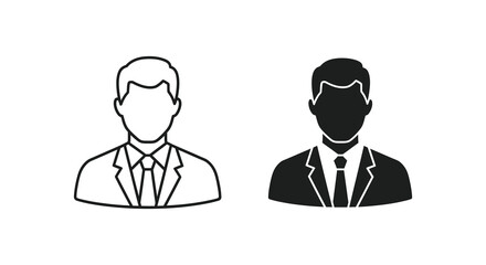 Two male head icons one outlined and one solid representing different portrait styles silhouette