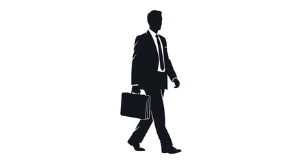 A professional businessman walking with a briefcase depicted in a striking black silhouette