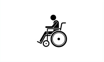 Vector icon of a person in a wheelchair, representing disability, accessibility, and medical mobility support. Solid black silhouette symbol commonly used for handicap access signs