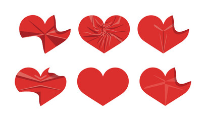 Red Origami Heart Set. with Paper Fold and Peel Effect. Vector illustration eps 10