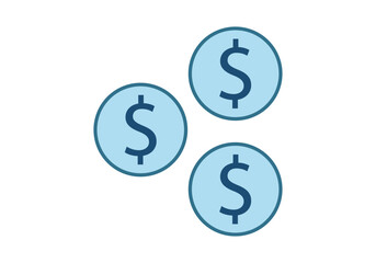 Obraz premium Tres monedas de color azul con el símbolo de dólar aisladas sobre un fondo blanco