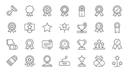 A collection of 20 icons representing awards and achievements in a minimalist line art style