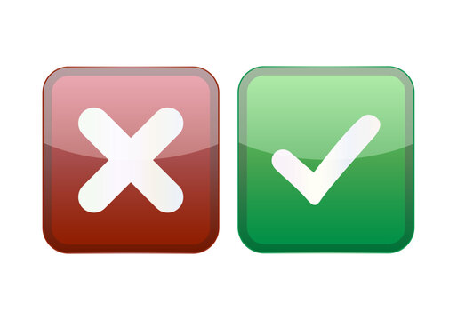 Iconos de botones de aprobaci&oacute;n y rechazo con s&iacute;mbolos de marca de verificaci&oacute;n y cruz