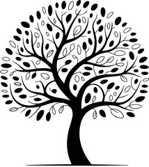Obraz premium Tree of Life Vector Illustration – Minimal Black and White Design. Abstract Tree of Life Silhouette – Decorative Nature Vector. Minimalist Tree Vector – Elegant Black Tree Illustration. 