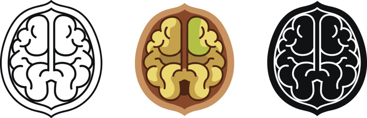 Fototapeta premium Walnut brain icon vector set illustrating intelligence mind health thinking and cognitive concept symbols